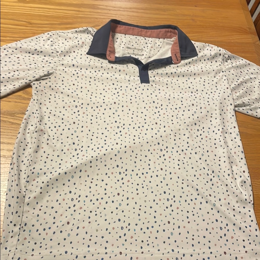Men's White and Blue Polka Dot Shirt
